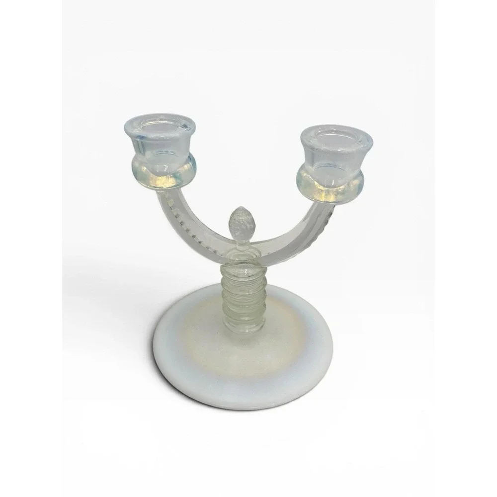 Pair Fenton French Opalescent Pineapple Double Candelabras Ribbed Stunning VTG